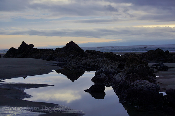 Tide Pool Reflection with Ocean and Soft Sky